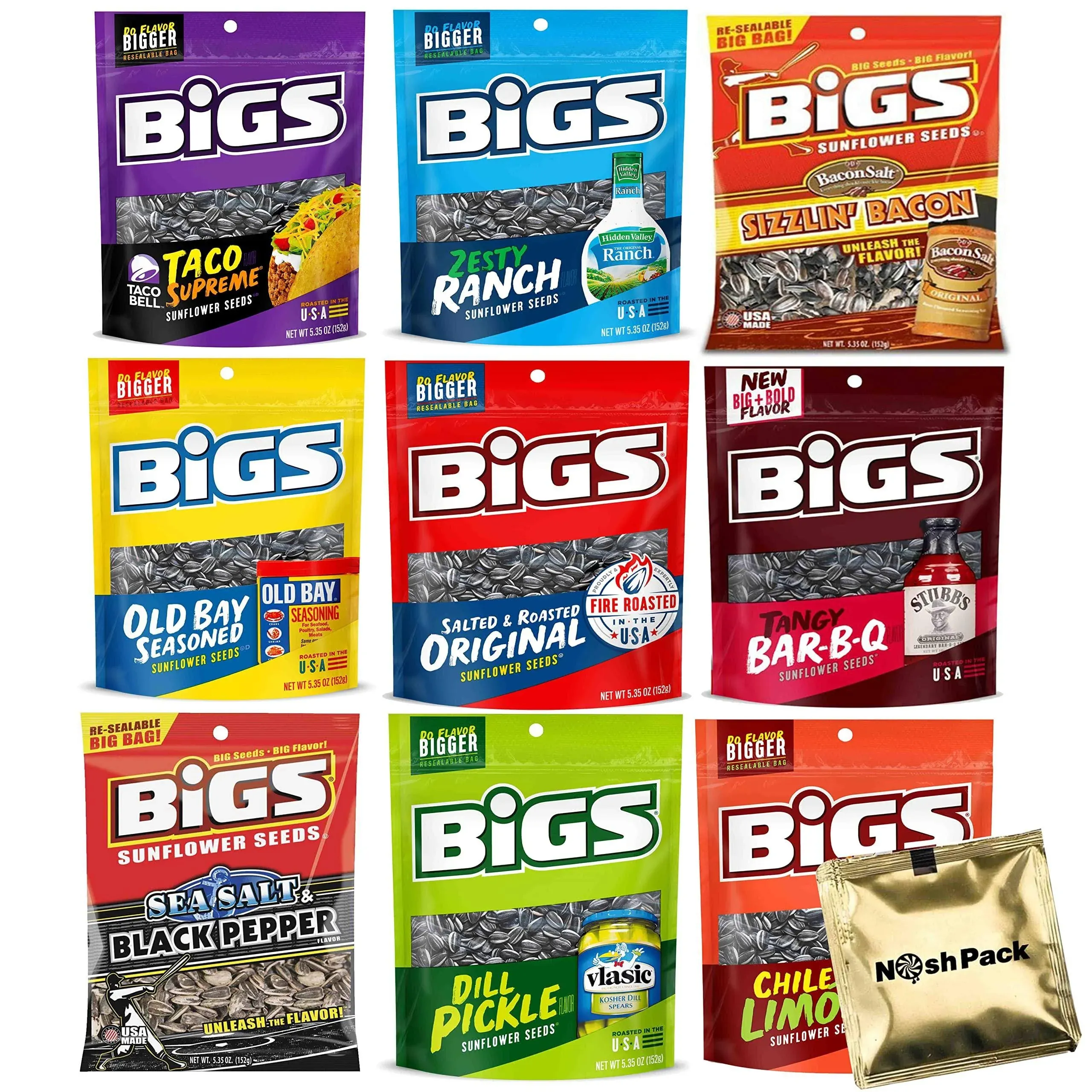 Bigs Sunflower Seeds Variety Pack, 5.3 oz Bags Bulk Sampler Flavors, Dill Pickle