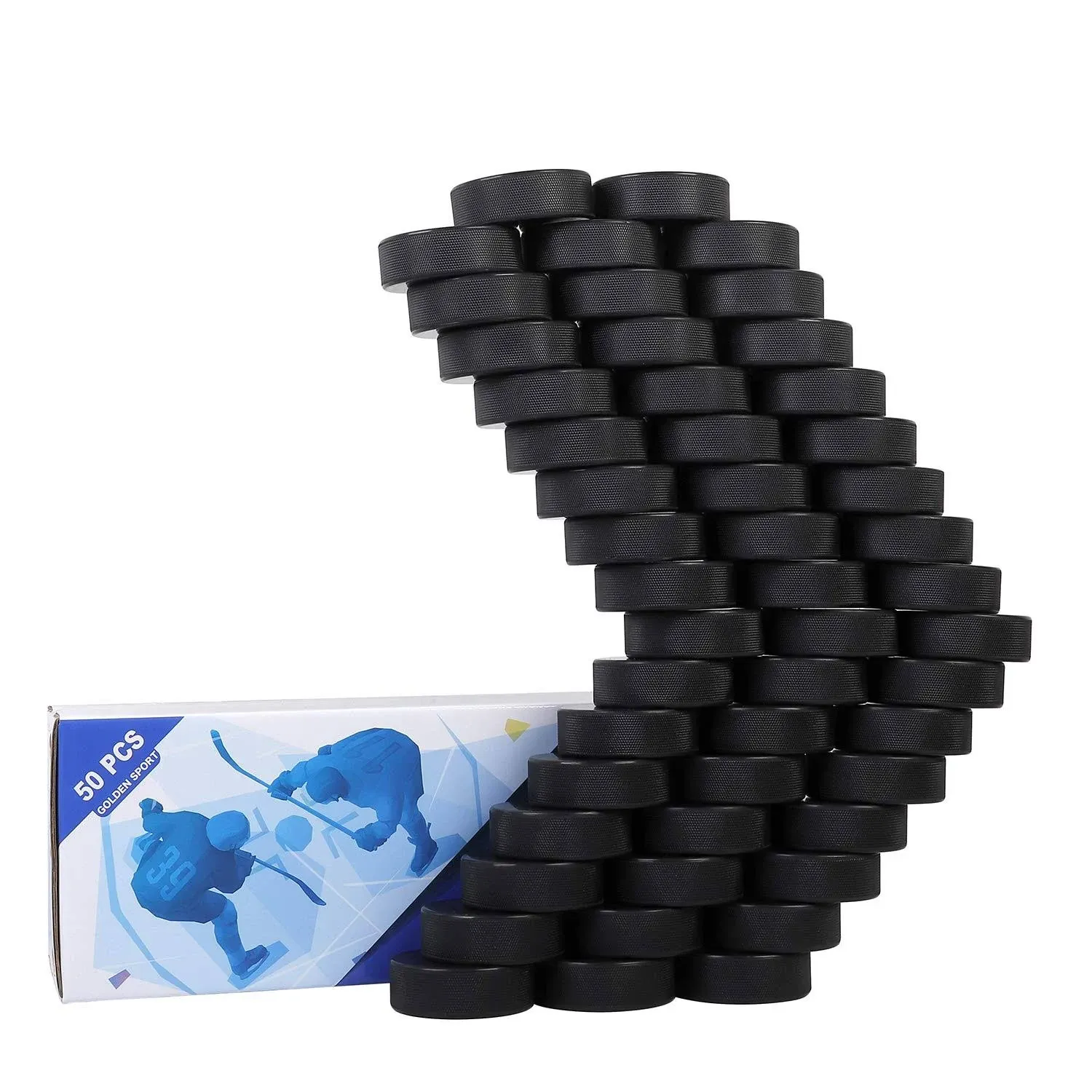 Ice Hockey Pucks, 50pcs, Official Regulation, for Practicing and Classic Training, Diameter 3", Thickness 1", 6oz, Black