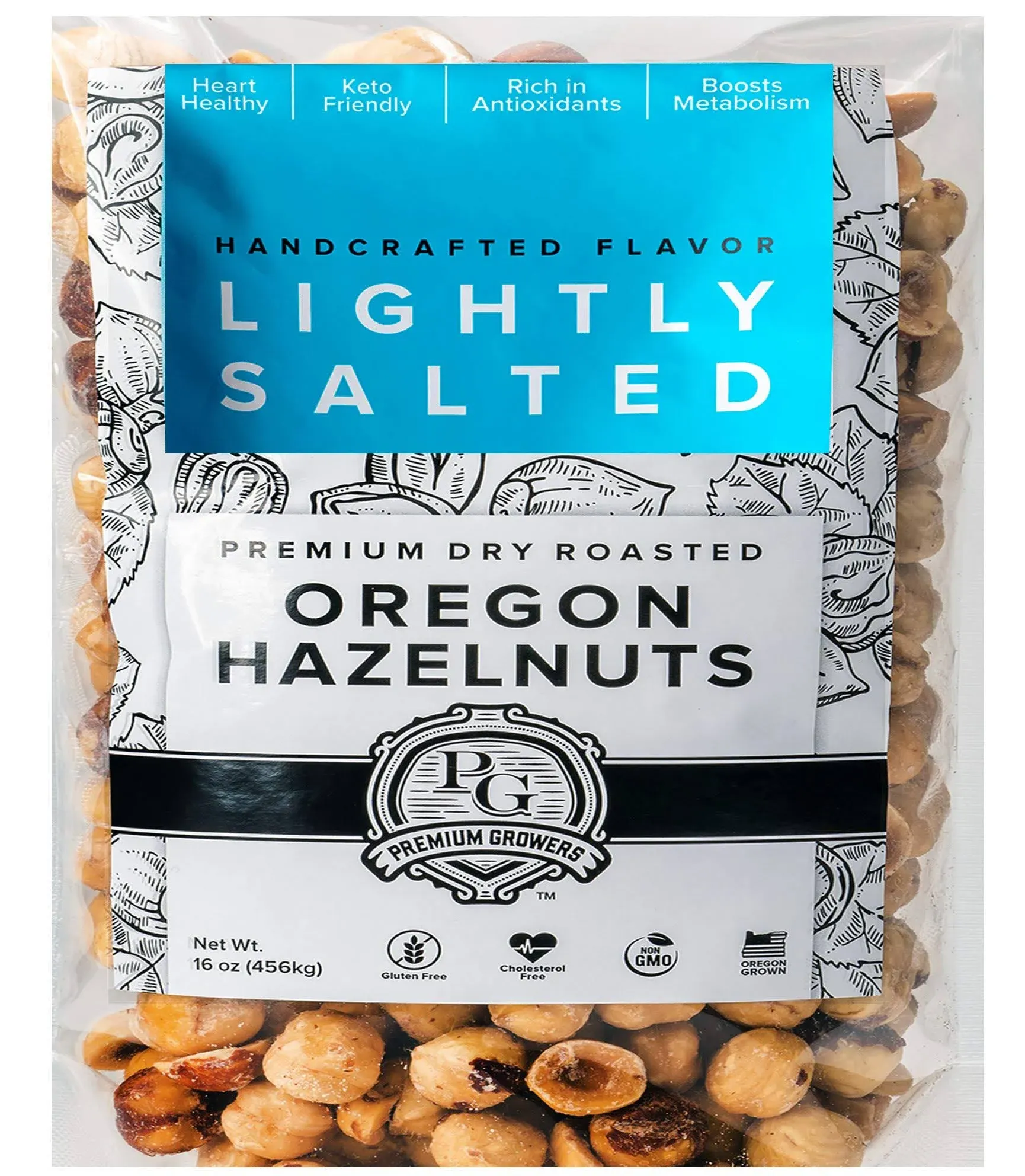 Oregon Farm to Table - Hazelnuts from Premium Growers - Dry Roasted - Lightly Salted - Kosher Certified - 1 lb