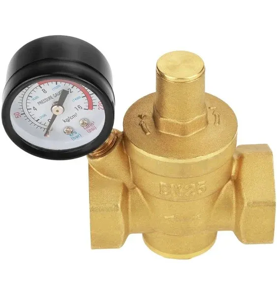 DN25 Brass Relief Valve Adjustable Water Pressure Reducing Regulator Reducer+Gauge Meter