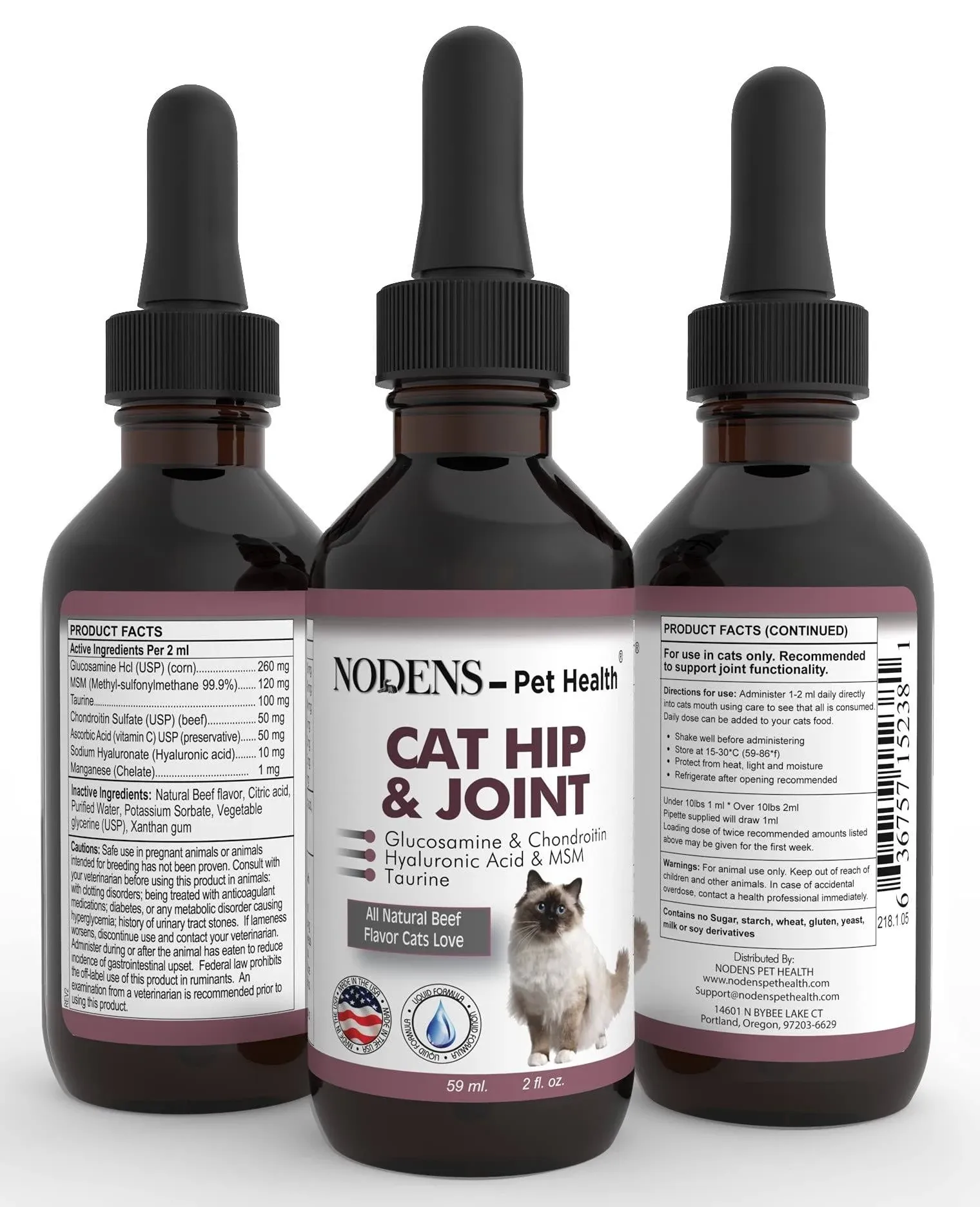 NODENS CAT Hip and Joint Glucosamine for Cats with Chondroitin - Cat Pain Relief from Inflammation - Cat Joint Supplement for Improved Joint Flexibility - Natural Liquid cat Health Supplies 59ml