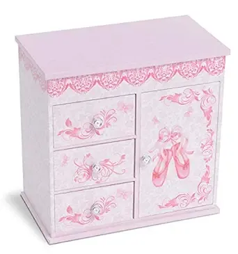 Jewelkeeper Ballerina Musical Jewelry Box with 3 Pullout Drawers, Ballet Slipper Design, Swan Lake Tune