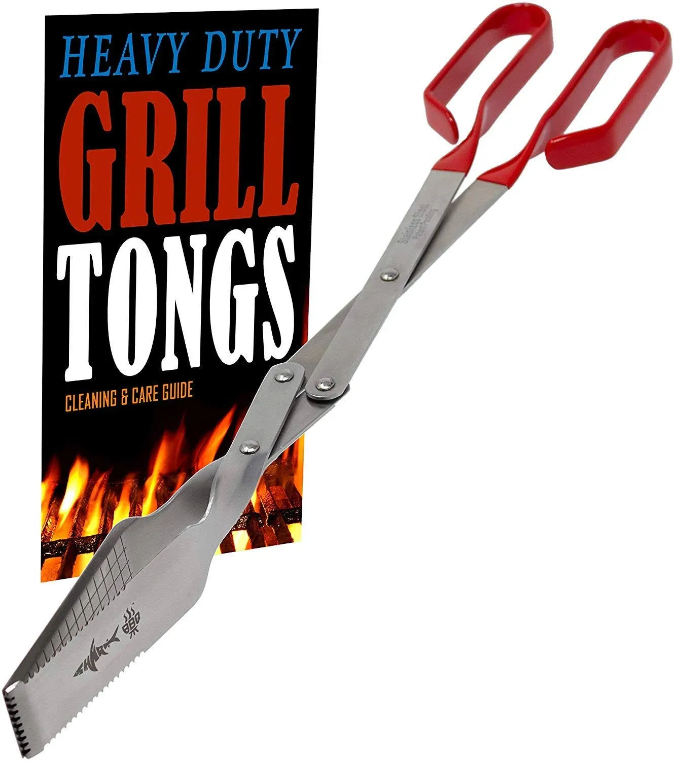 Long grill tongs for Outdoor Grill. The ideal Extra Long bbq tongs for grill. Heavy duty metal tongs for grilling & frying. Stainless steel steak tongs, campfire tongs. Red long tongs for cooking