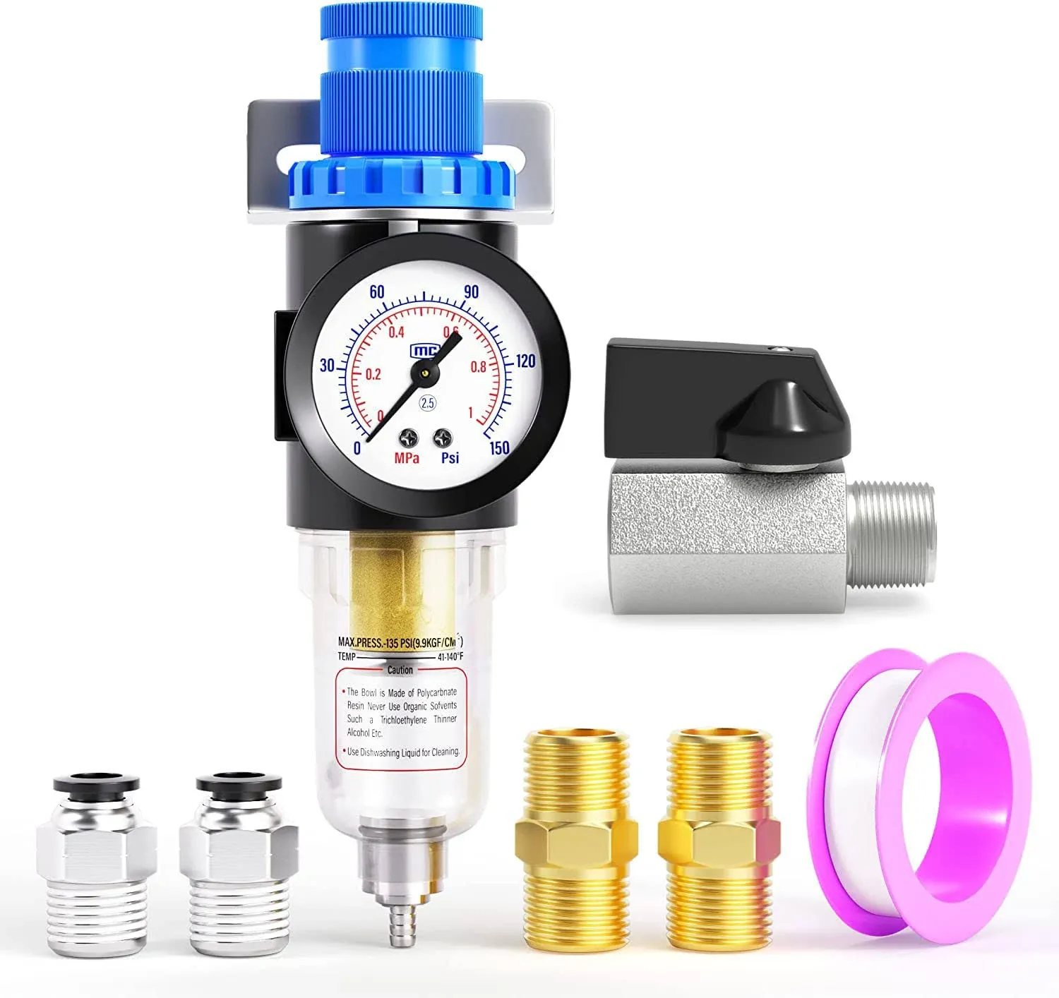 TAILONZ Pneumatic 1/4 inch NPT Afr2000 Air Filter Pressure Regulator Kit(0 to 145 ...