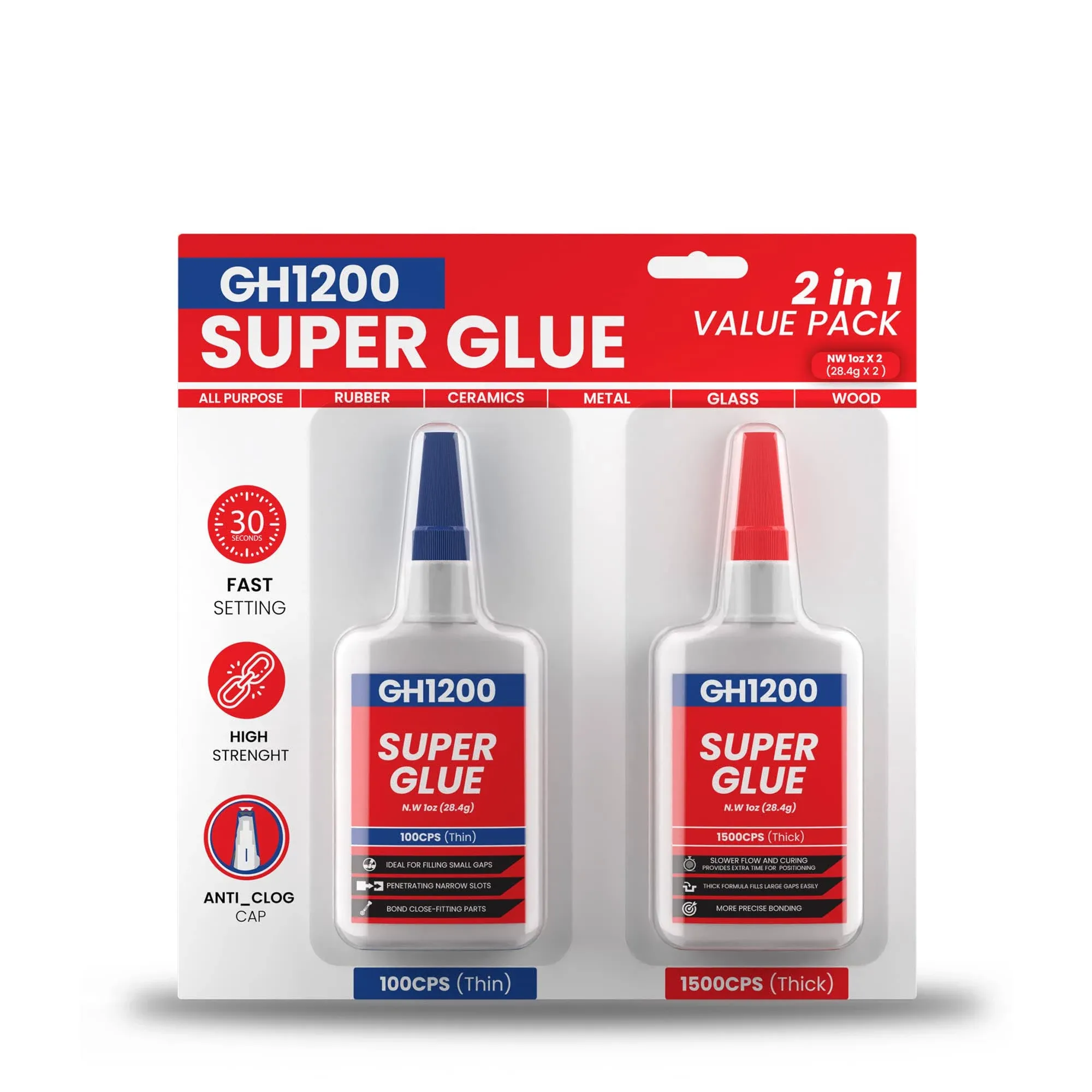 57 Grams (2 Oz) 100/1500 CPS (Thin/Thick) Super Glue All Purpose with anti 57G