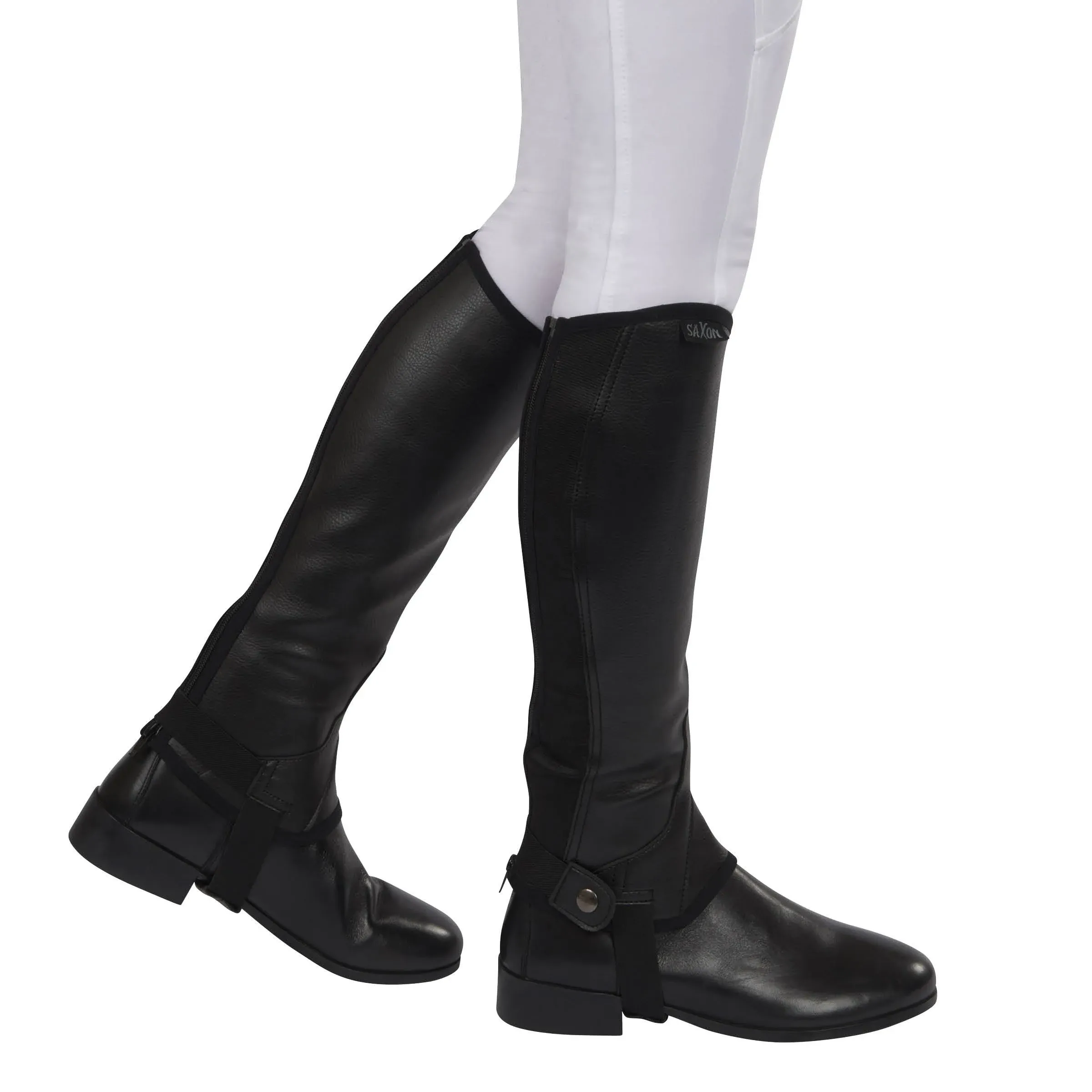 Saxon Equileather Childs Half Chaps - M / Black