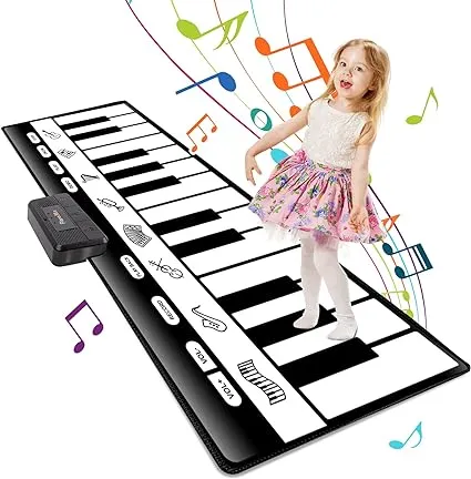 TWFRIC 6ft. Piano Mat with 24 Keys & 10 Demos & 8 Musical Instruments Sounds & 4 Play Modes, Giant Dance Floor Piano Music Play Mat 71'' Large Interactive Musical Toys Gifts for Kids Adults Toddlers