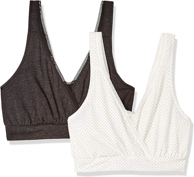 Playtex Nursing Pullover Wirefree Sleep Bra, 2-Pack Micro Dot Print/Black XS Women's