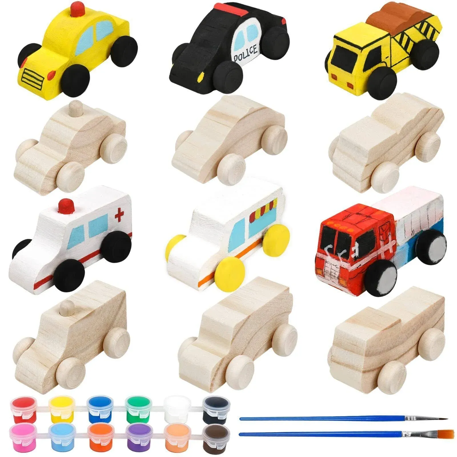 12 Pieces Unfinished Wooden Cars Wood DIY Car Toys Wood Crafts Painting Crafts ...