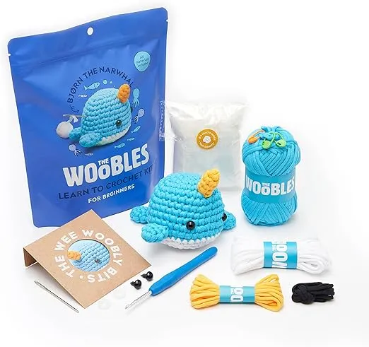 The Woobles Beginners Crochet Kit with Easy Peasy Yarn as seen on Shark Tank - with Step-by-Step Video Tutorials - Bjørn The Narwhal