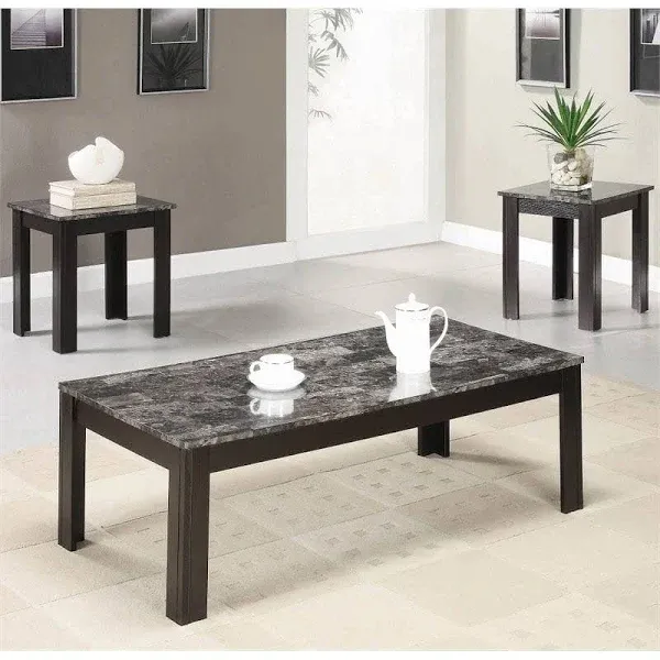 Stonecroft Furniture 3 Piece Faux Marble Top Coffee Table Set in Black