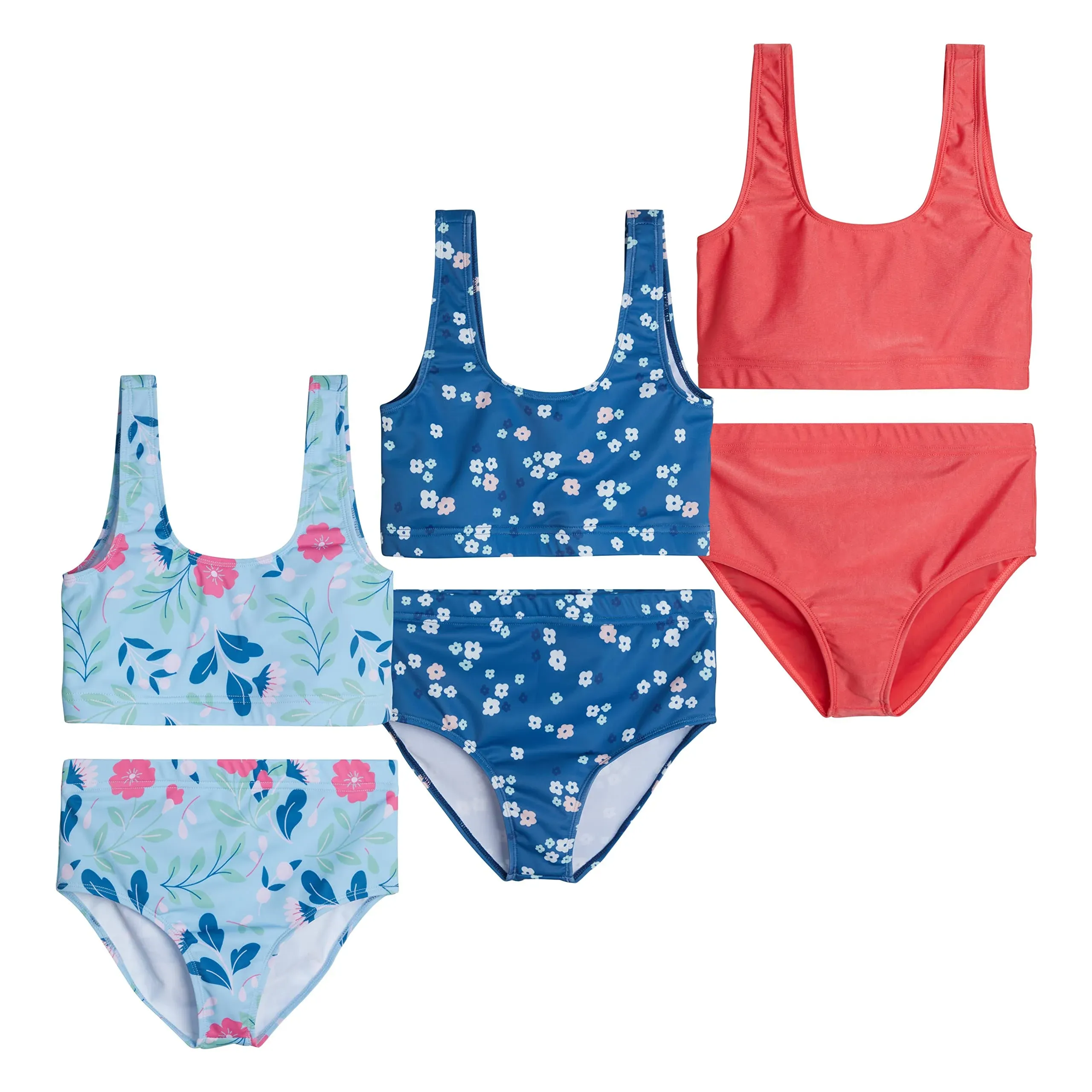 Real Essentials 3 Pack: Girl's 2-Piece Beach Sport Bikini Swimsuit - Swimwear for Girls UPF 50+