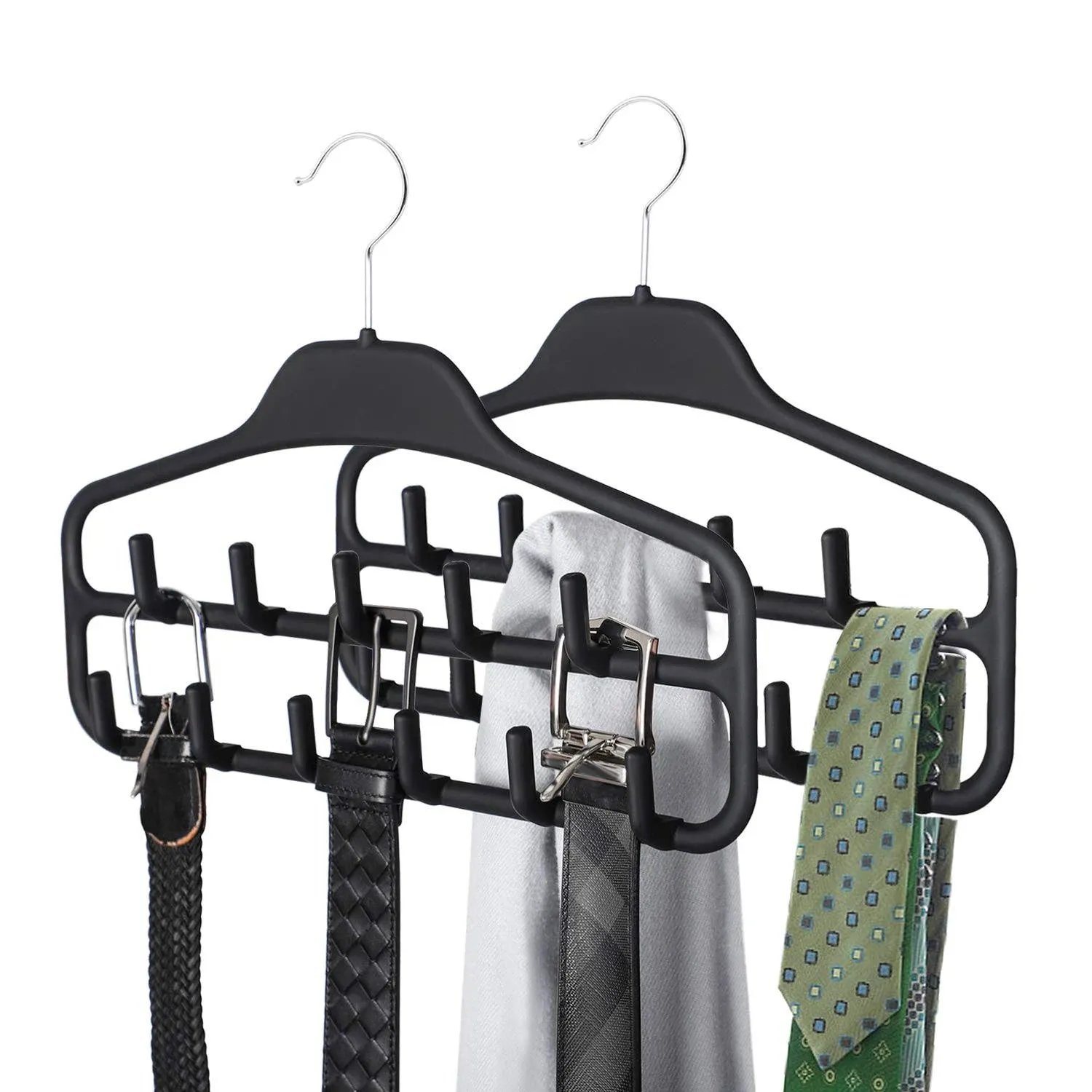  2 Pack Belt Hanger, 360 Degree Rotating Tie Rack 13.7 Inches (Pack of 2) Black