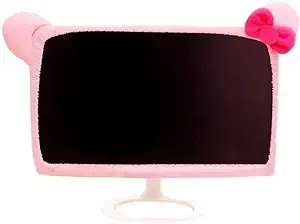 20''-29'' Computer Monitor Cover with Cat Ear Design Furry Kawaii Pink Monitor Dust Cover Elastic Dustproof for PC Tablet TV