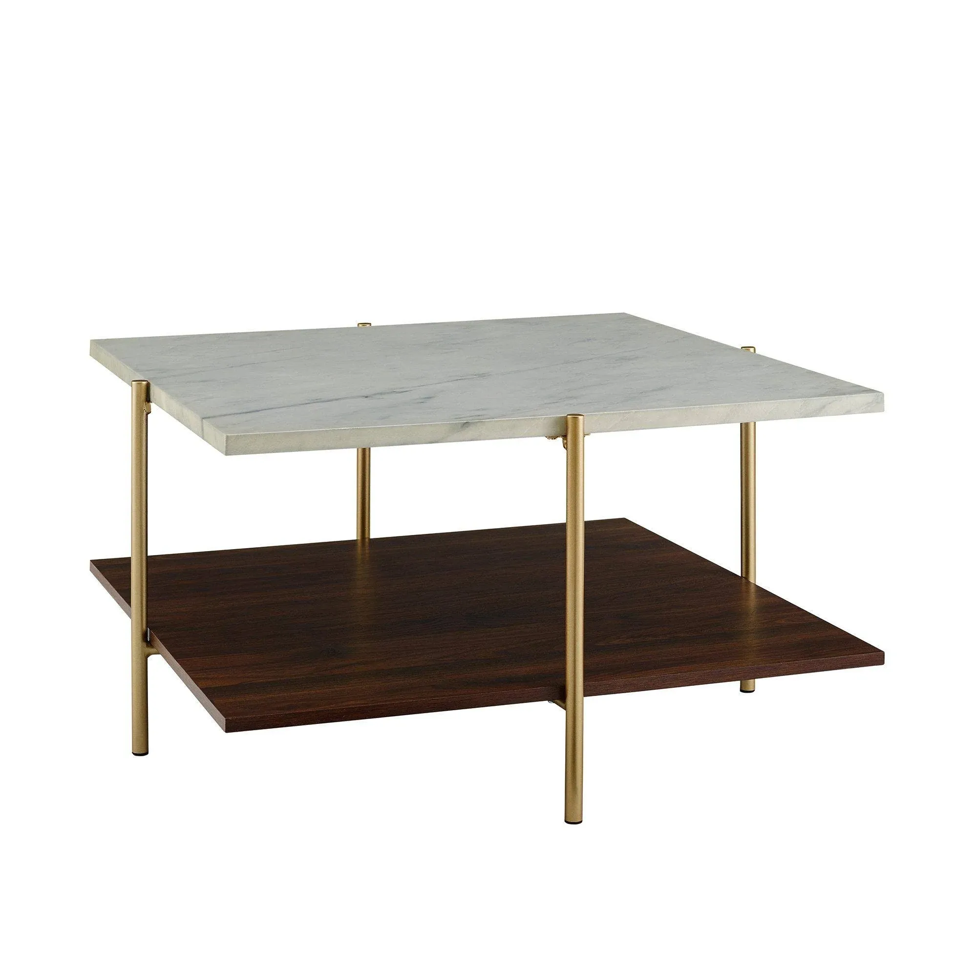 Walker Edison 32" Simone Square Coffee Table - Marble & Gold