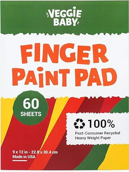 Veggie Baby Art Paper Pad for Finger Painting, Drawing and Coloring, 60 Sheets, Kid’s and Toddler’s Multimedia Paint Use, Unwaxed Heavy Stock for Crayons and Projects