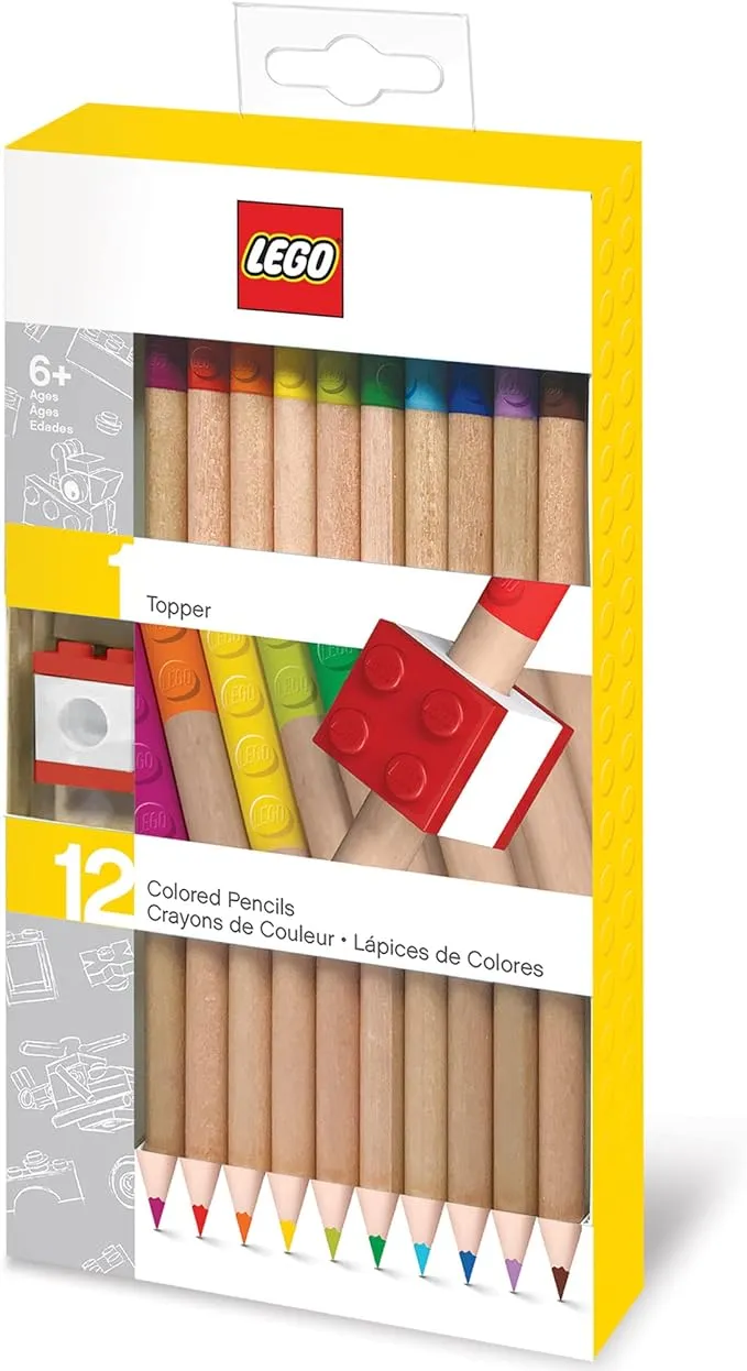 IQ LEGO 12 Pack Colored Pencils with Pencil Topper (52064), Ages 6 and up, 12 Colored Pencils