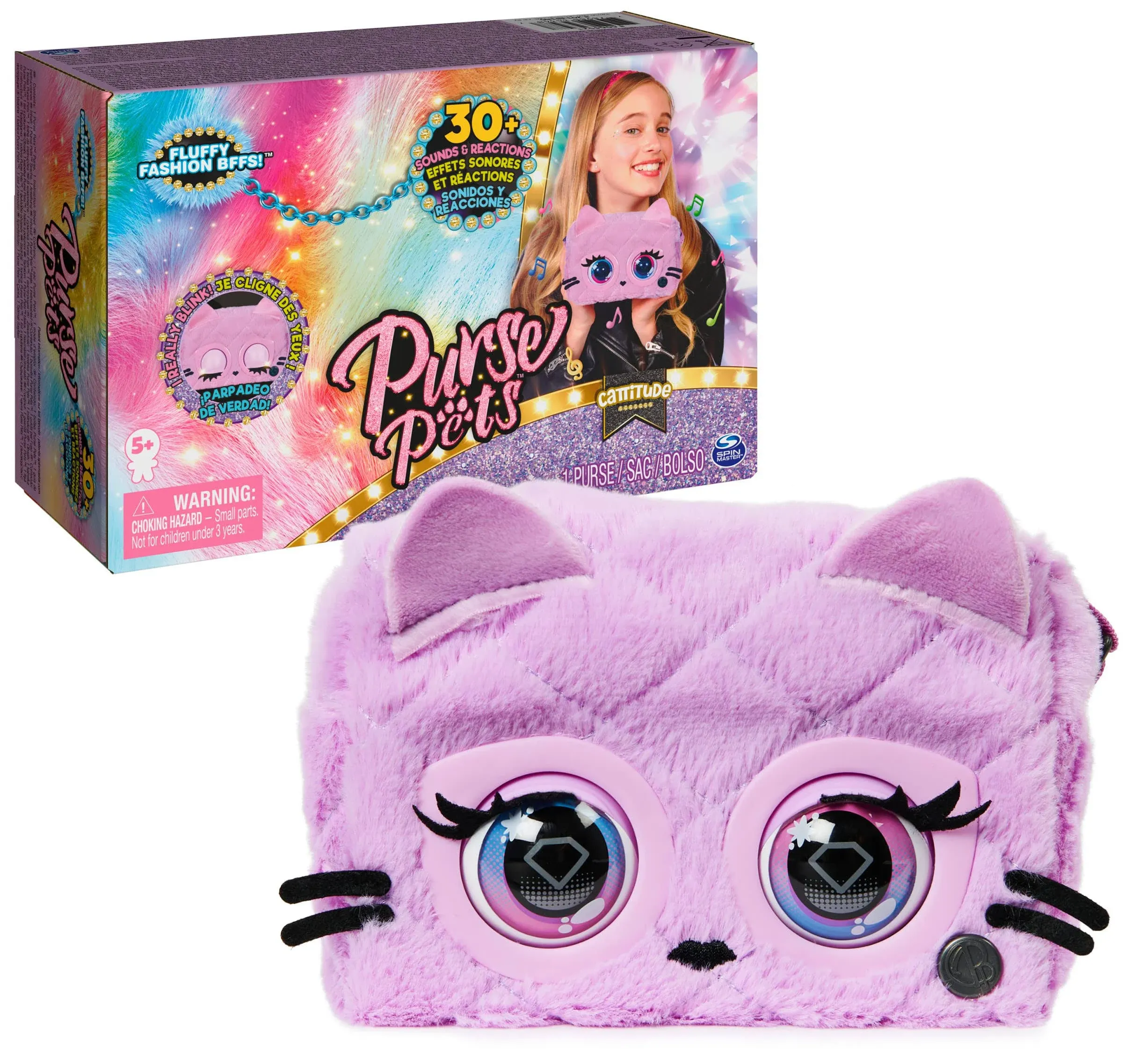 Purse Pets, Cattitude Interactive Pet Toy & Crossbody Girls Purse with Over 30 ...