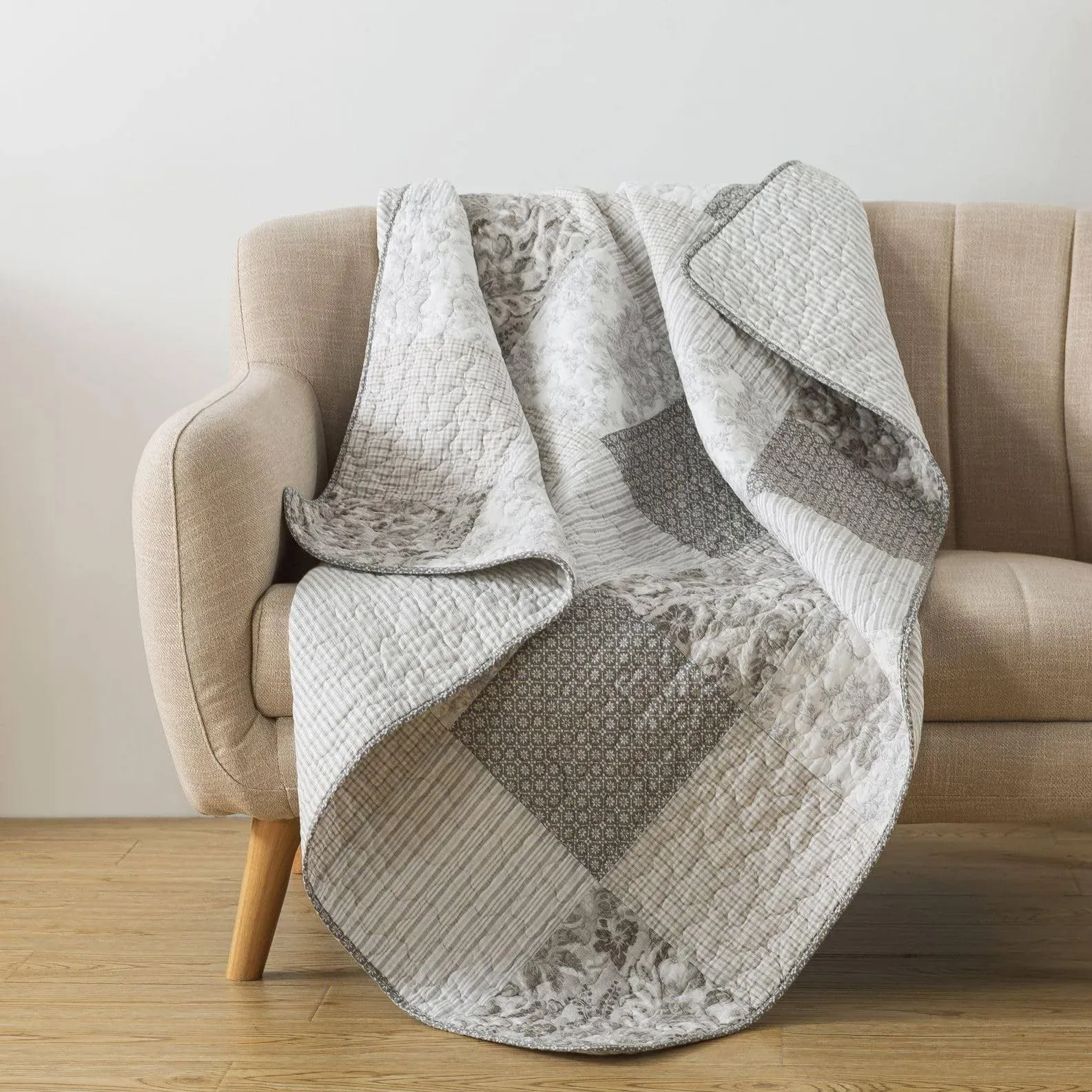 SLPR Silver Linings Cotton Patchwork Quilted Throw - 50 inch x 60 inch | Grey ...