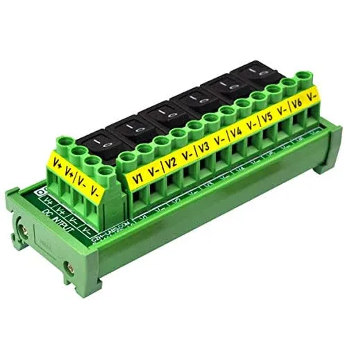 DIN Rail Mount 6 Channel Rocker Switch DC Power Distribution Strip Module