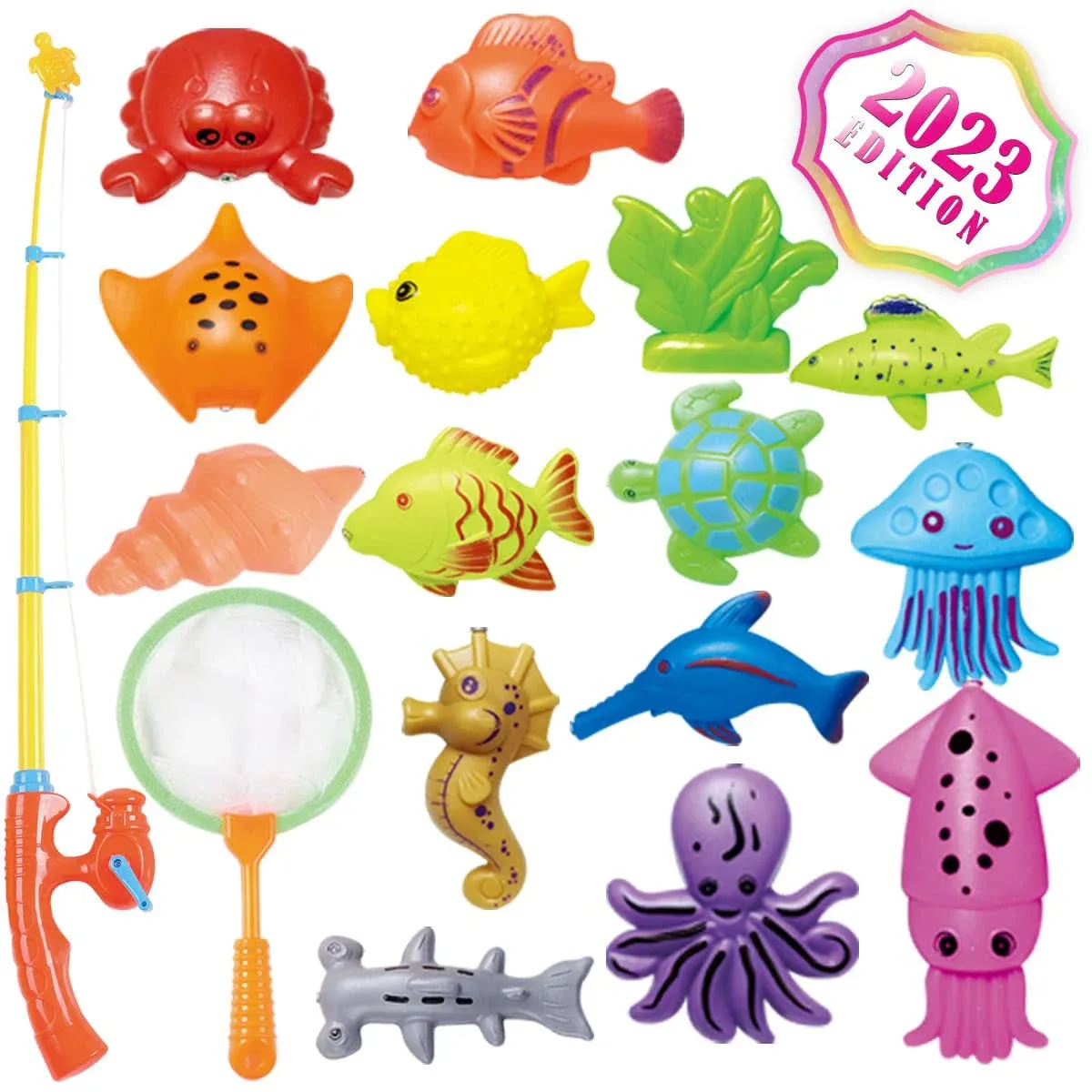 CozyBomB Kids Fishing Bath Toys Game - 17pcs Magnetic Floating Toy Magnet Pole ...