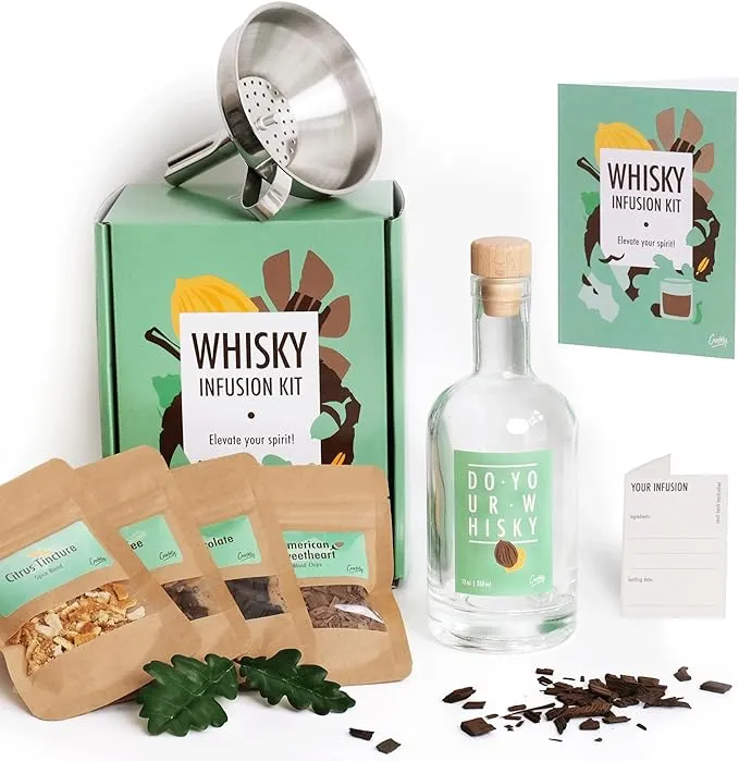 Whiskey Infusion Kit by Craftly | Citrus, Spice, Herbal Infusions for Homemade Cocktails | DIY Whiskey Kit | Unique Gift for Men & Women | Birthday Day Gift idea for Him, Her