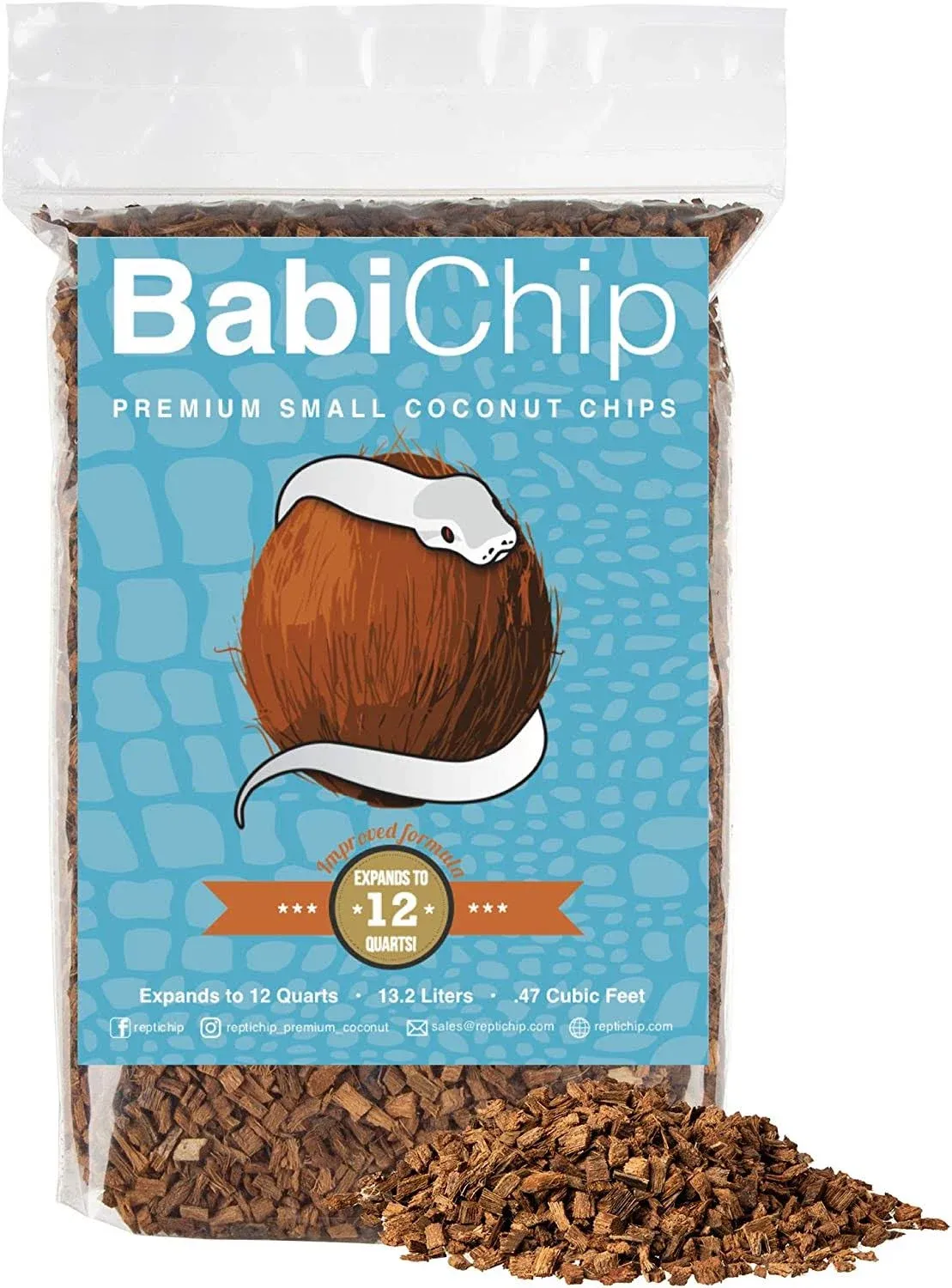 BabiChip Coconut Chip Substrate for Reptiles 12 Quart Loose Small Sized Coco Husk Chip Bedding for Ball Pythons