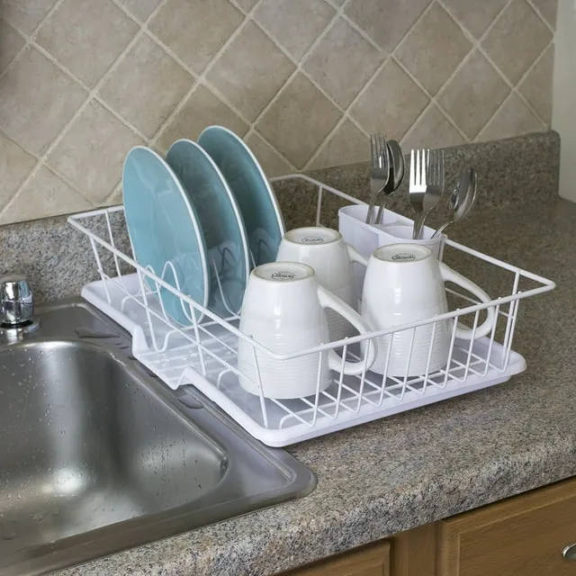 Home Basics 3 Piece Vinyl Dish Drainer Drip Tray