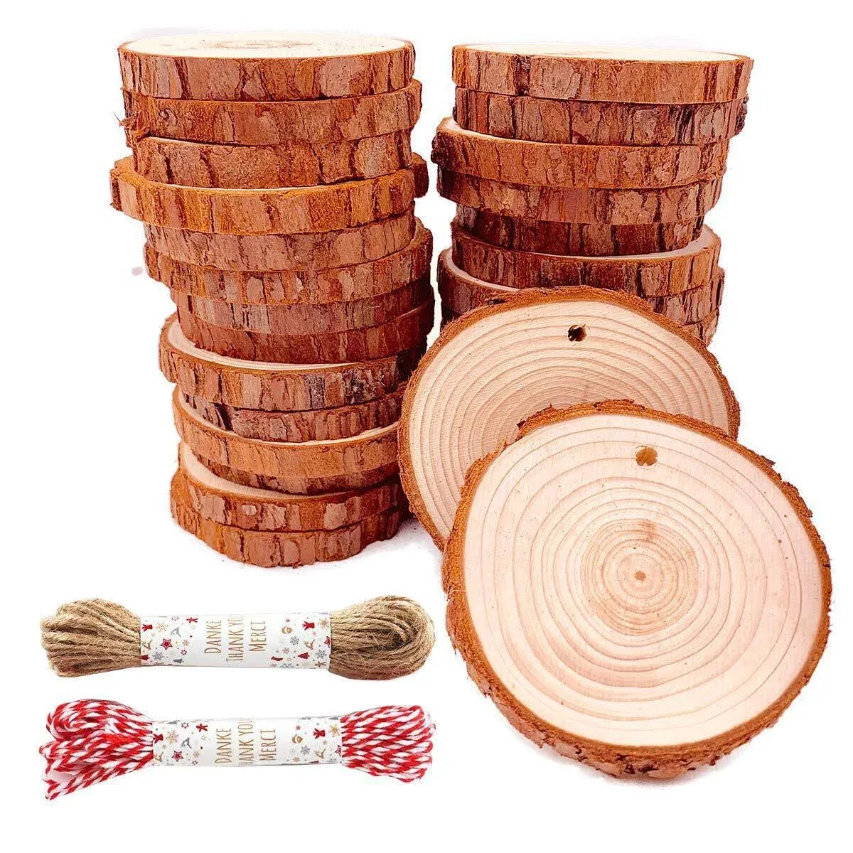 Unfinished Natural Wood Slices 30 Pcs 2.4"-2.8" inch Wood Coaster Pieces Craft W