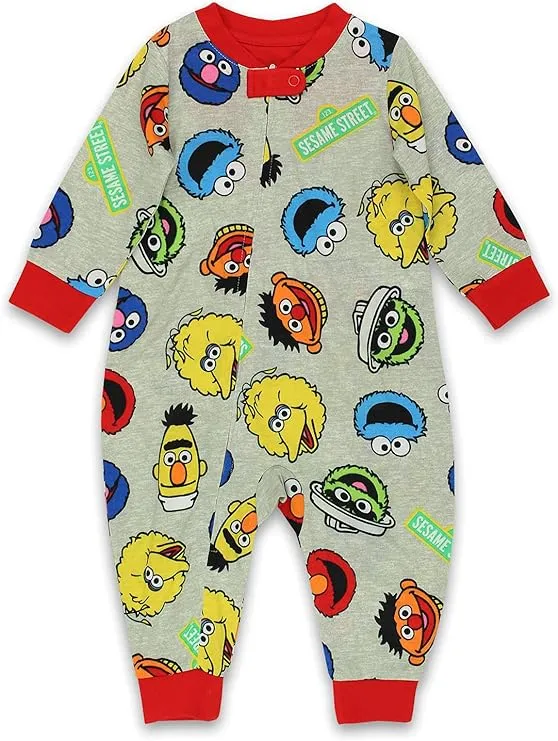 Sesame Street Elmo Cookie Monster Infant Toddler Footless Sleeper Pajamas ...