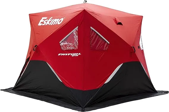 Eskimo FF949i FatFish Pop-up Portable Hub-Style Ice Shelter, Wide Bottom Design 61 sq ft. Fishable Area, 3-4 Person Insulated