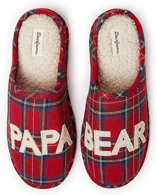 Dearfoams Men's Christmas Gifts for Dad Father Grandpa Matching Family Pajama Papa Bear Slipper