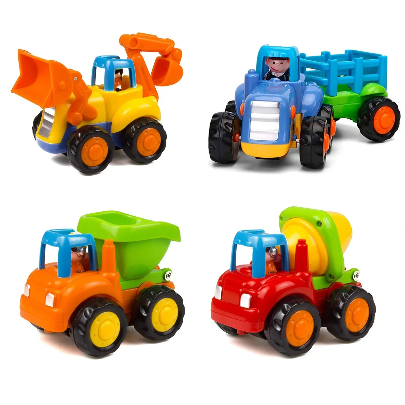 Yiosion Friction Powered Cars Push and Go Trucks Construction Vehicles Toys Set ...