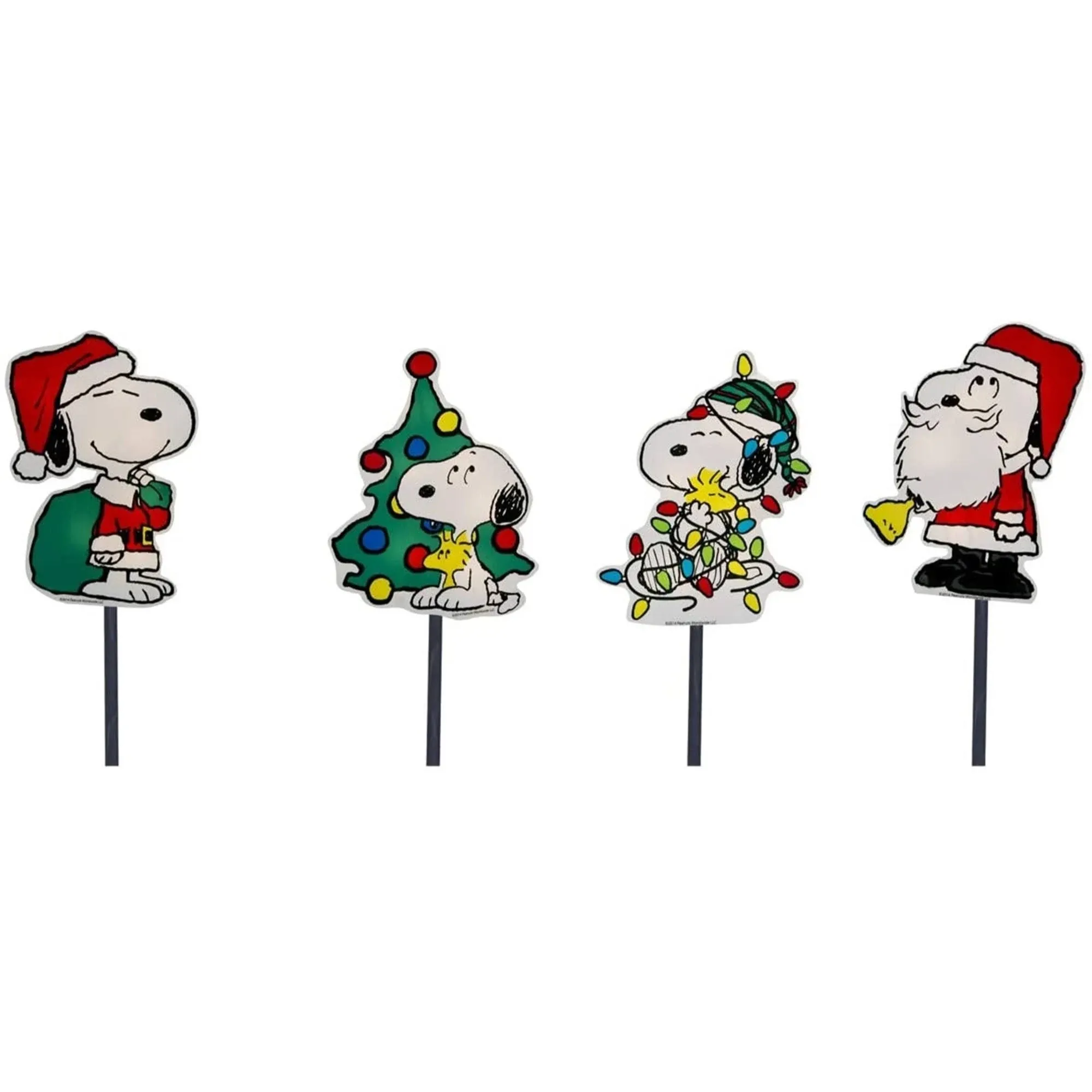 ProductWorks Peanuts 2D LED Pre-Lit Flat PVC Pathway Markers, Snoopy Christmas Yard Art, 12"