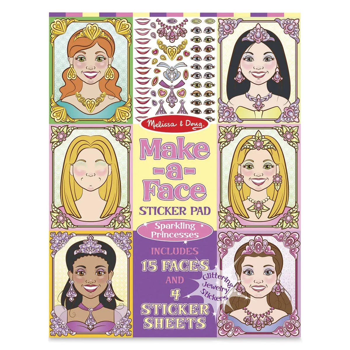 Melissa & Doug Make-a-Face Sticker Pad: Sparkling Princesses - 15 Faces, 4 Sticker Sheets