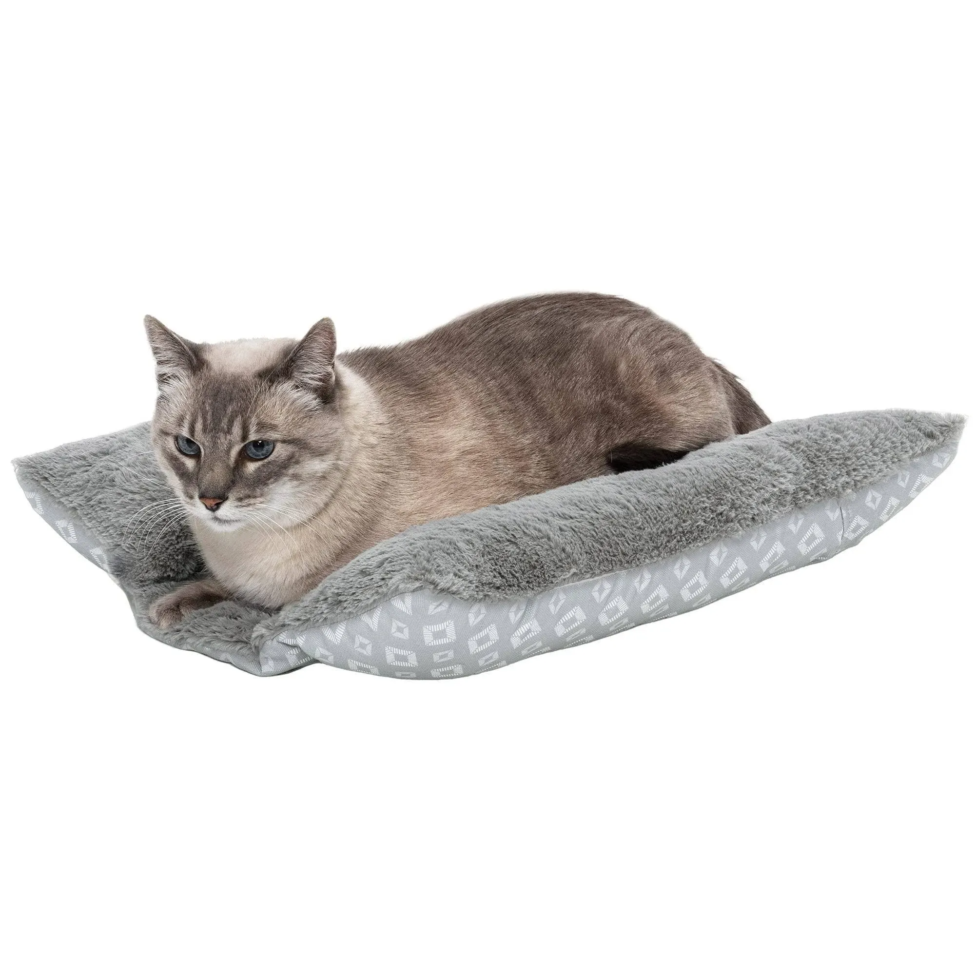 FurHaven Plush Fur & Diamond Print Cuddle Loaf Bed - Small, Aqua