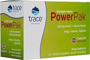 Trace Minerals | Power Pak Electrolyte Powder Packets | 1200 mg Vitamin C, Zinc, Magnesium | Boost Hydration, Immunity, Energy, Muscle Stamina | Cherry Lime | 30 Packets