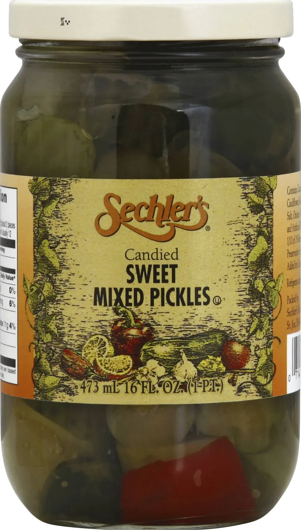 Sechlers Mixed Pickles, Sweet, Candied - 16 fl oz