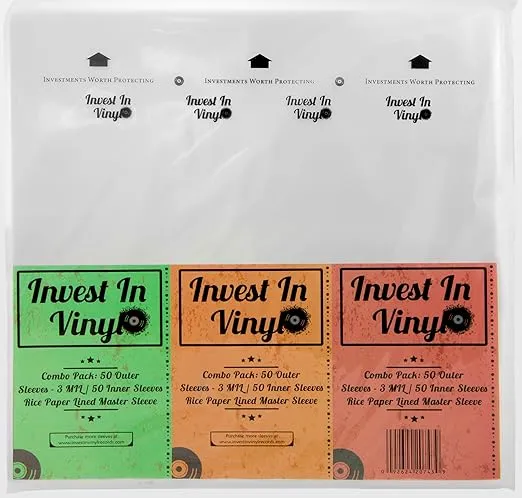 100 LP Sleeves Combo Pack (50 3 mil Outer & 50 Master Inner Sleeves) 33 RPM 12" Vinyl Record Sleeves Provide Your LP Collection with The Proper Protection - Invest In Vinyl