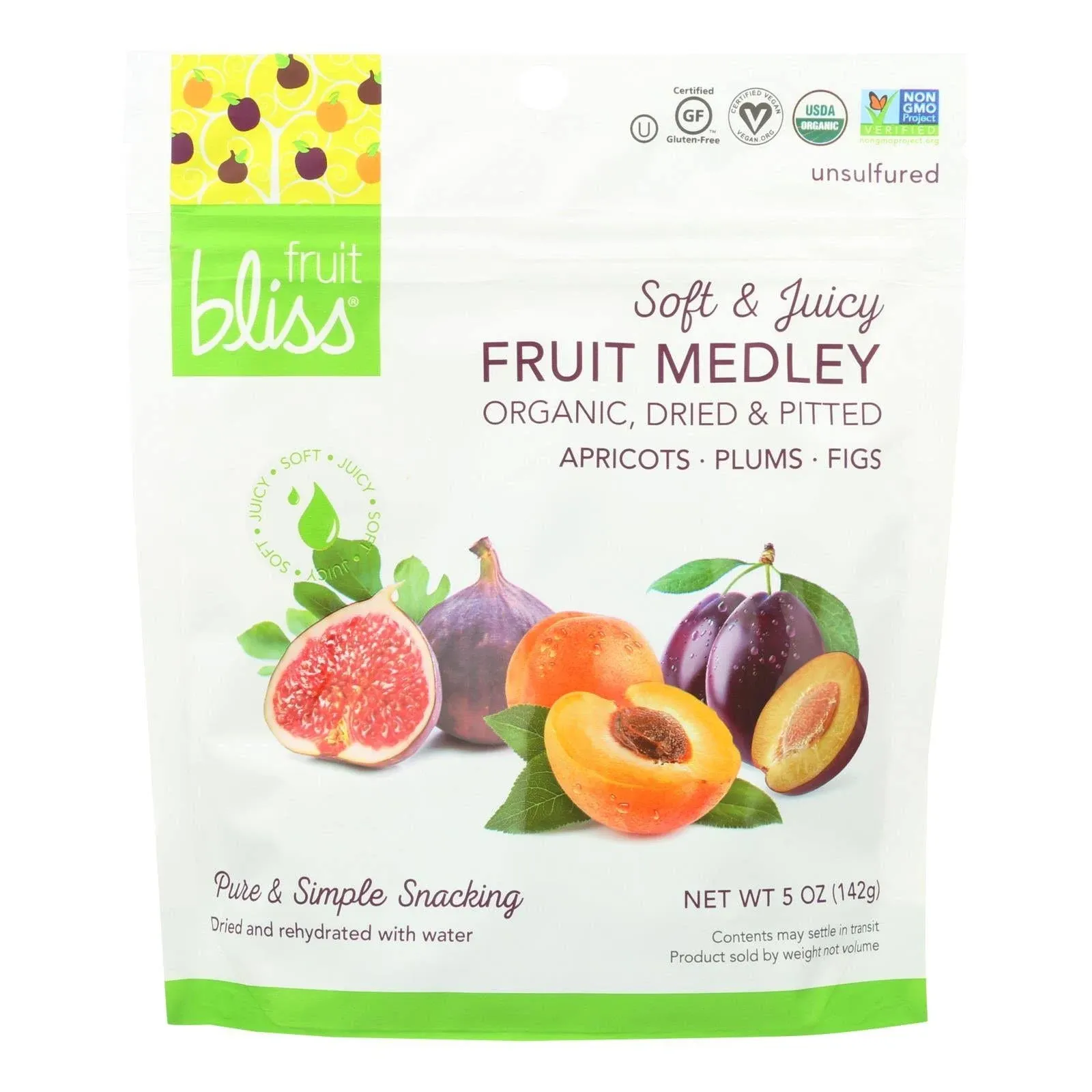 Fruit Bliss Organic Fruit Medley, Apricot, Fig & Plum - 5 oz bag