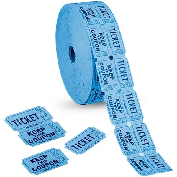 Double Carnival Tickets Roll with 2000 Tickets, Numbered Event Admission Tickets for Kids’ Fair, Fundraiser, Musical Festival, Movie Screening, High-Quality Card Stock Paper, Blue