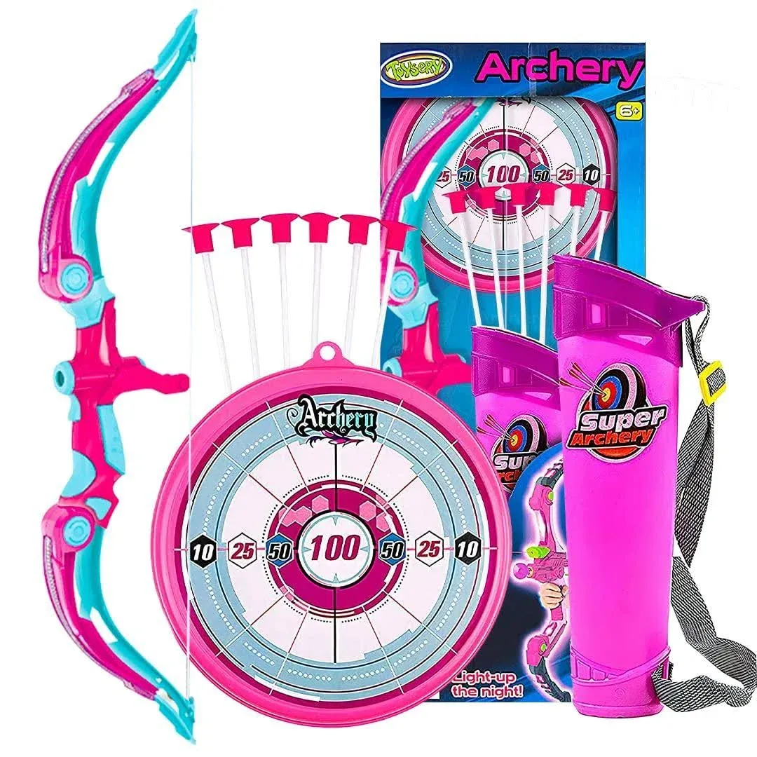 Toysery Bow and Arrow for Kids with LED Flash Lights - Archery Set with 6 Suction ...