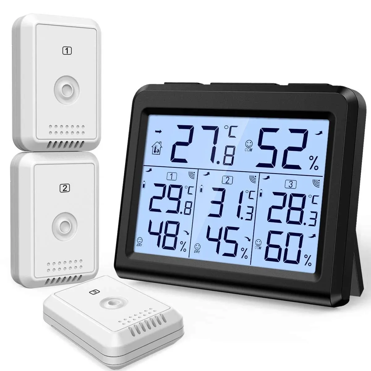 Amir Upgraded Indoor Outdoor Thermometer with 3 Wireless Sensors, Digital ...