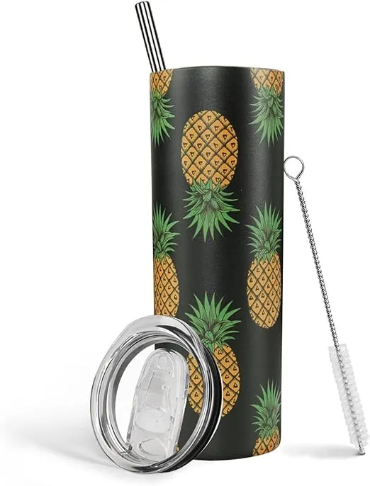 Pineapple Tumbler, 20oz gift for Her, Custom Gift Personalized Skinny Stainless Steel Cup, Monogram Pineapple Cup, Custom Pineapple Gifts