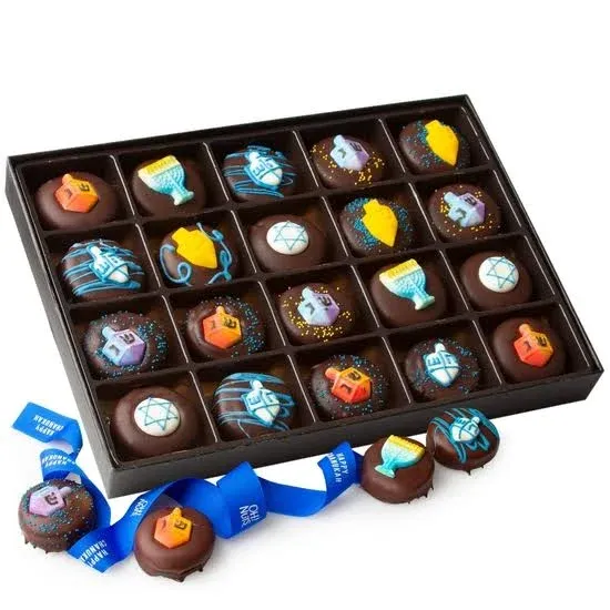 Chanukah Fun Decorated Chocolate Covered Cookies Gift Box - 20CT