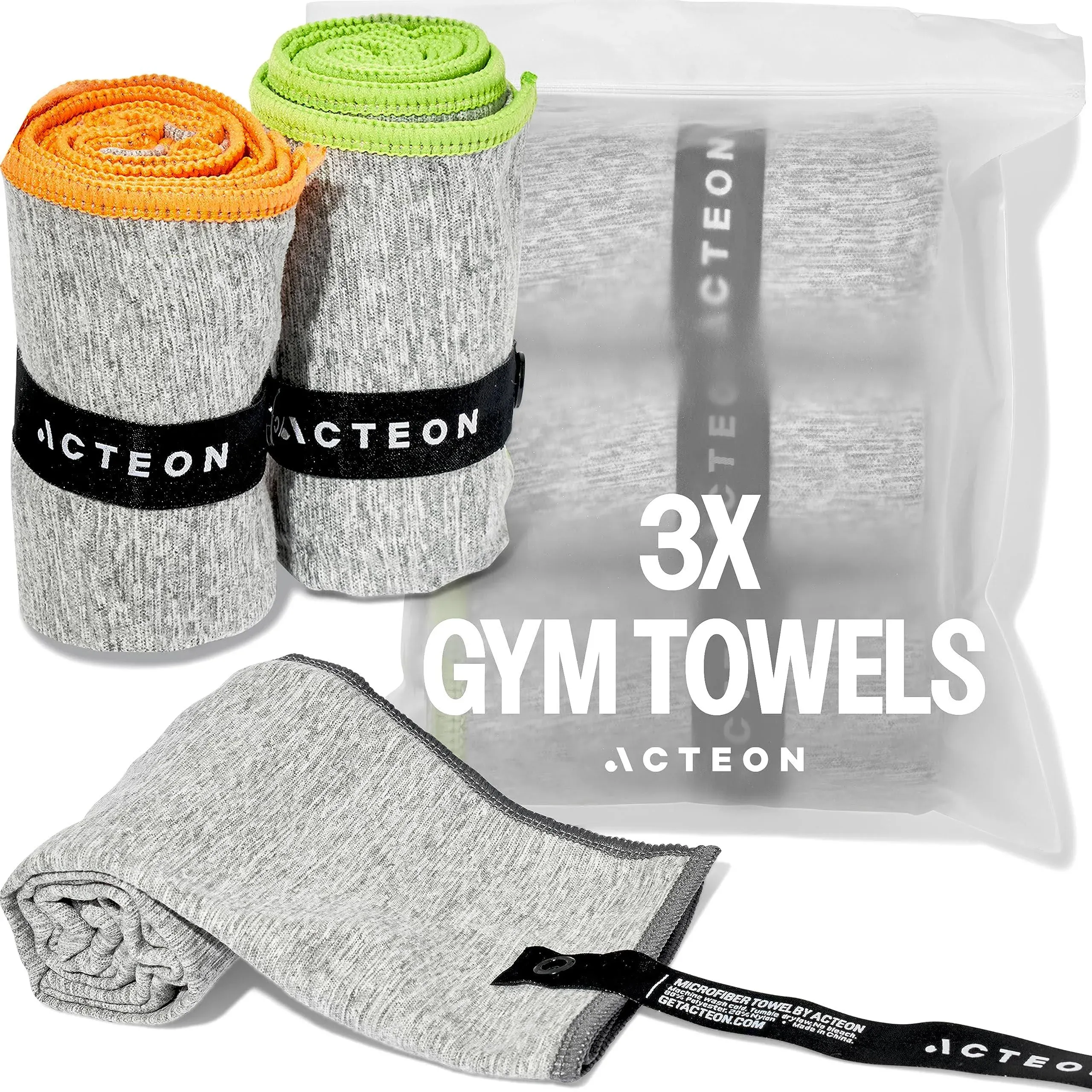 Acteon New Microfiber Quick Dry Gym Towel Silver ION Odor-Free Mega Absorbent...