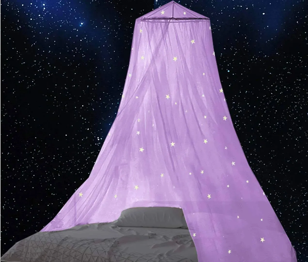 BCBYou Bed Canopy Mosquito Net with Fluorescent Stars Glow in Dark for Baby, Kids, and Adults, for Cover The Baby Crib, Kid Bed, Girls Bed Or Full Size Bed (Purple)