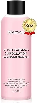 Morovan Nail Polish Remover - 2 In 1 Formula Slip Solution For Poly Gel Nails And Gel Nail Polish Remover 8oz Anti-Stick Nail Cleanser Gel Nail Remover poly Extension Nail Liquid Shaping Diy