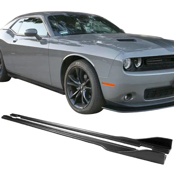 Side Skirts Compatible With 2015-2023 Dodge Challenger SXT, Matte Black PP Polypropylene Side Skirt Flat Extension Bottom Line Lip by IKON MOTORSPORTS