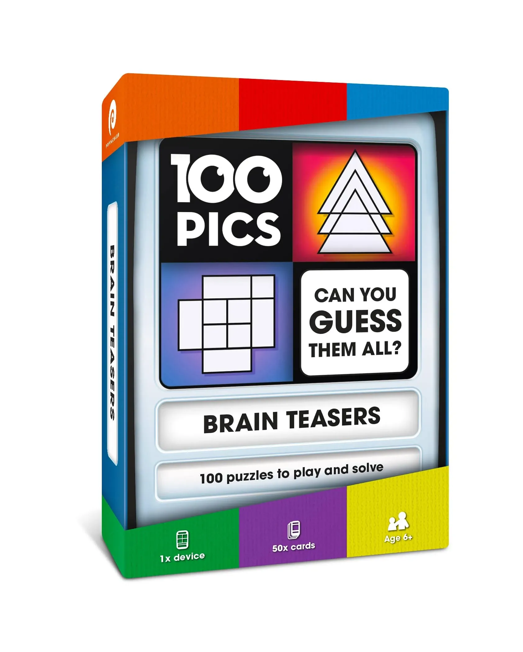 100 PICS Brain Teasers Travel Game - Solve 100 Puzzles | Flash Cards with Slide Reveal Case | Card Game, Gift, Stocking Stuffer | Hours of Fun for Kids and Adults | Age 6+